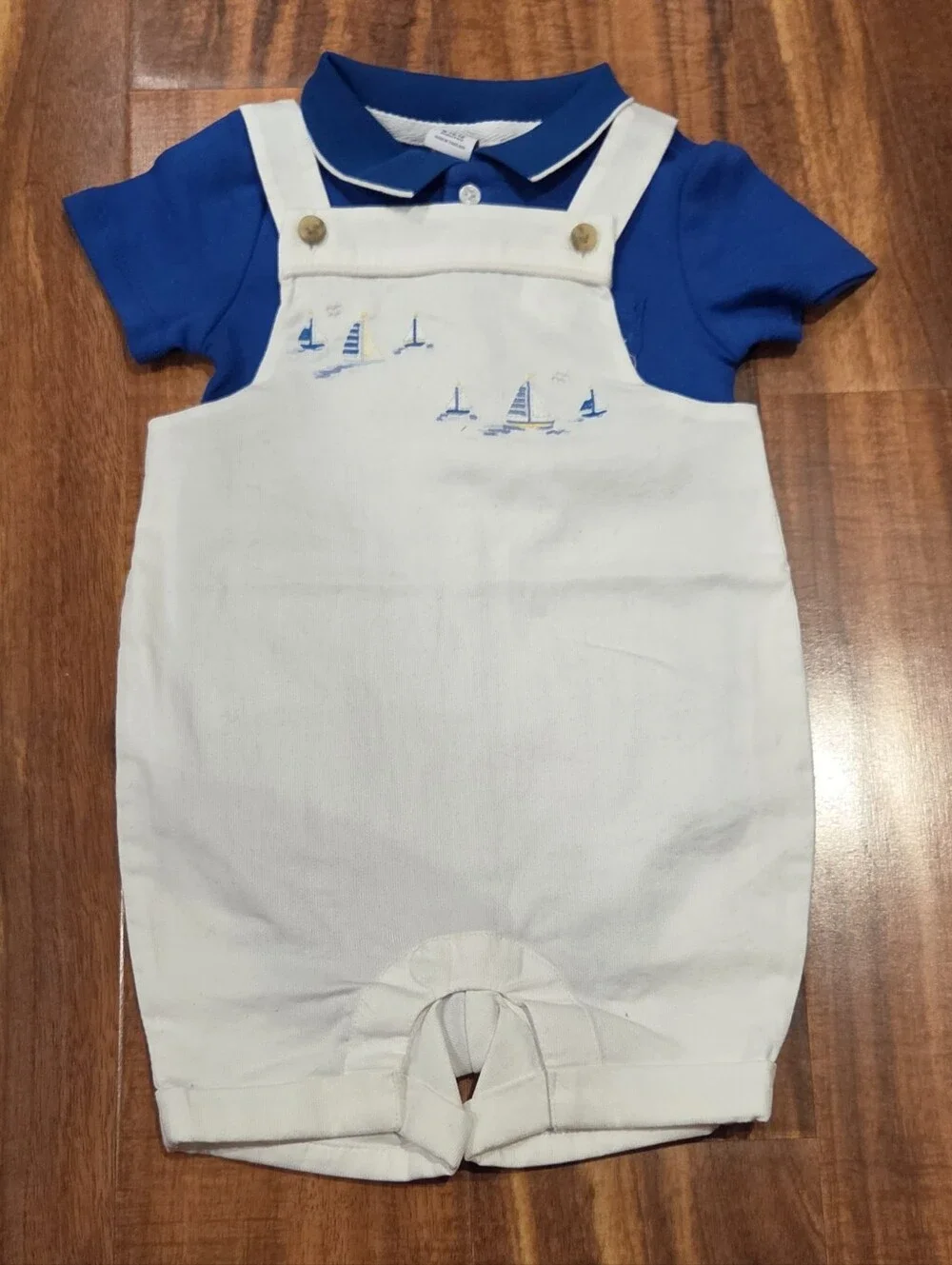 Janie and Jack NWT 6-12 Months Polo Bodysuit and Sailboat Linen Shortall
